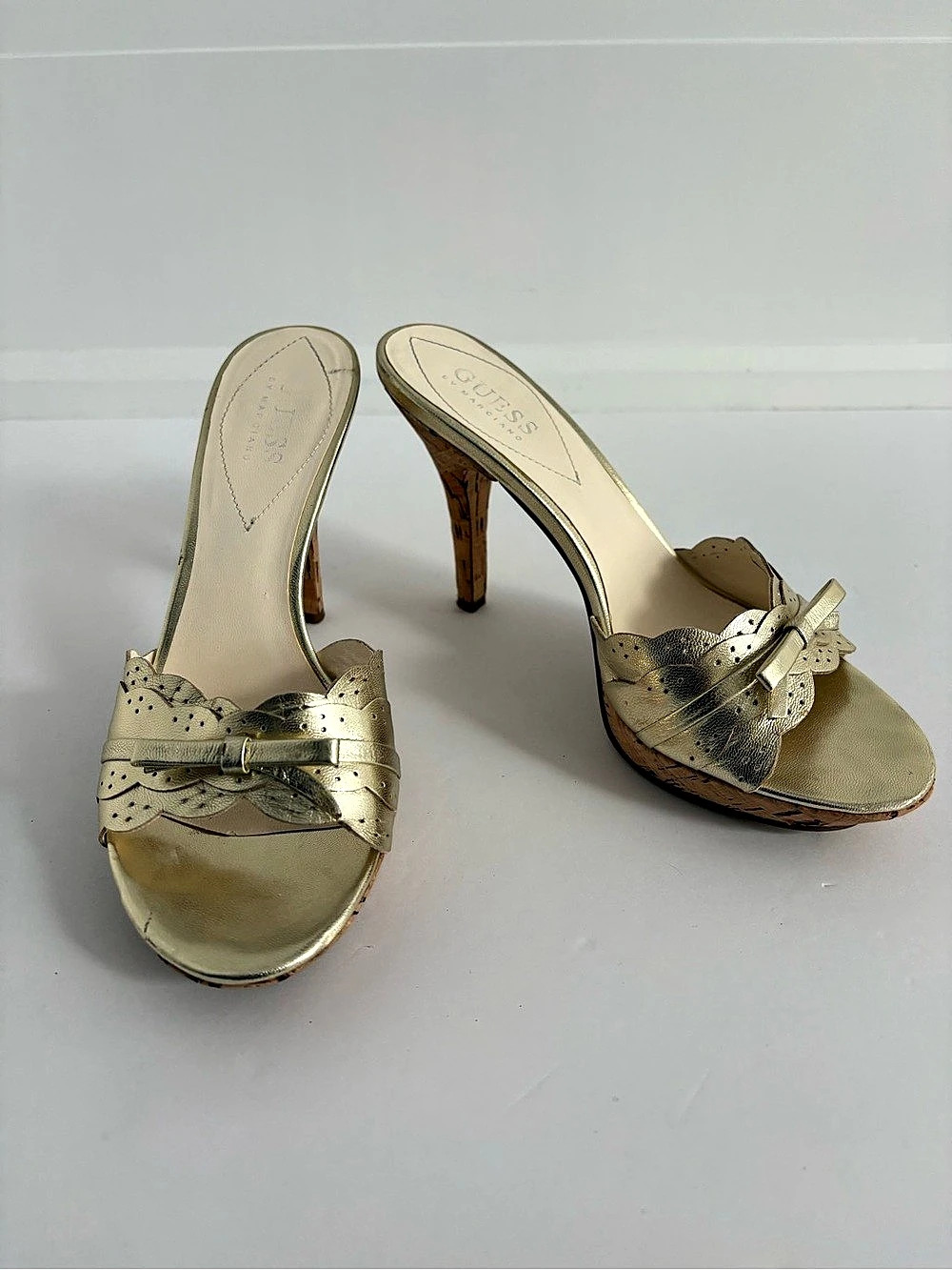 Guess by Marciano Metallic Gold Cork Platform Mules - US 6